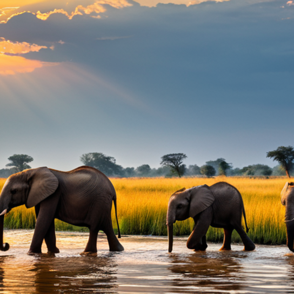 Elephant Family at Sunset**

"A herd of elephants, including calves, drinking at the Luangwa River at sunset, fully clothed in their natural 'skin', appropriate content, safe for work, professional wildlife photography, golden hour lighting, perfect anatomy, correct proportions, natural pose, family-friendly, dramatic sky, reeds along the riverbank, well-formed trunks and tusks."

**