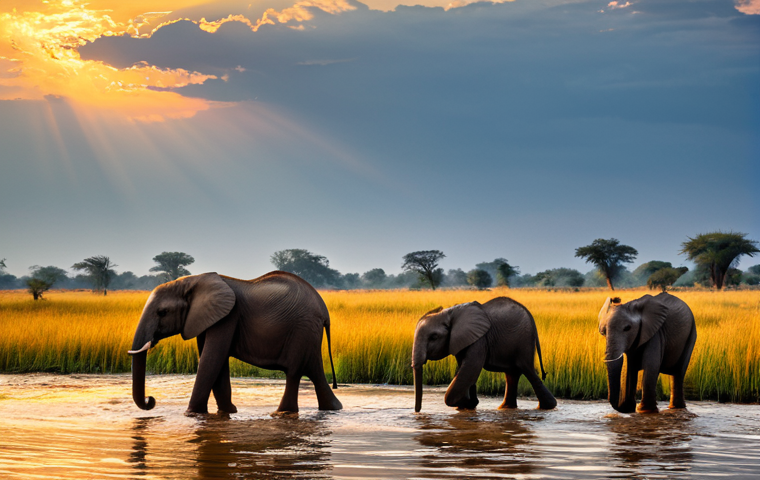 Elephant Family at Sunset**

"A herd of elephants, including calves, drinking at the Luangwa River at sunset, fully clothed in their natural 'skin', appropriate content, safe for work, professional wildlife photography, golden hour lighting, perfect anatomy, correct proportions, natural pose, family-friendly, dramatic sky, reeds along the riverbank, well-formed trunks and tusks."

**
