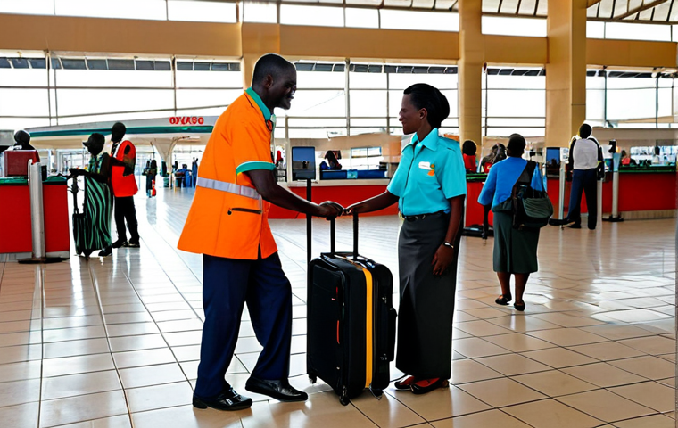 잠비아 국내 항공편 - **Prompt 1: Bustling Lusaka Domestic Terminal Check-in**
    "A vibrant and warm scene inside the do...