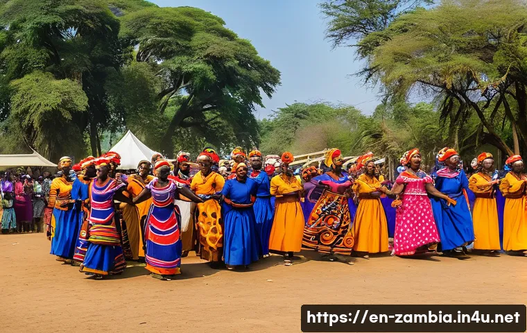 잠비아 전통 춤 - A vibrant scene of a traditional Zambian Kuomboka dance performance by the Lozi people, featuring da...