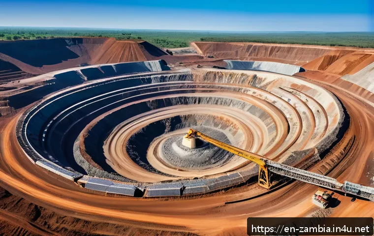 잠비아 외국인 투자 - A detailed aerial view of a modern copper mining operation in Zambia during daylight, showcasing lar...