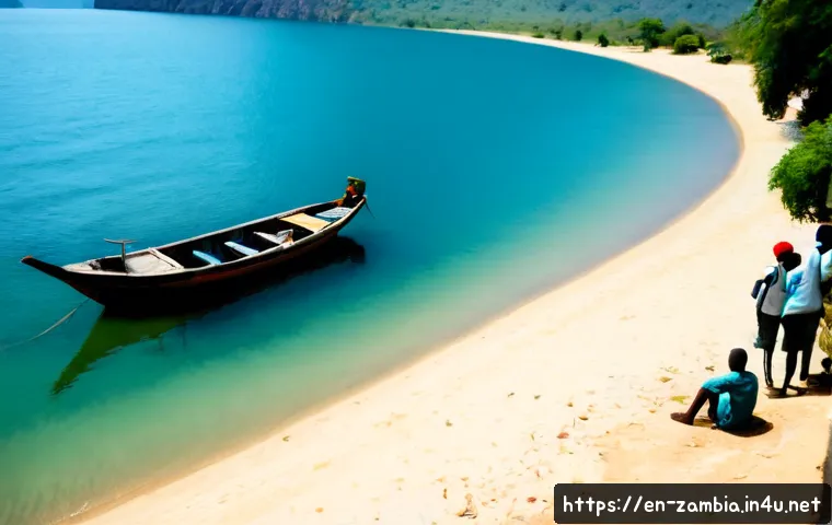 Home 17 잠비아 해안 관광 - Photorealistic travel scene on Zambia’s Lake Tanganyika shoreline near Mpulungu, clear turquoise fre...