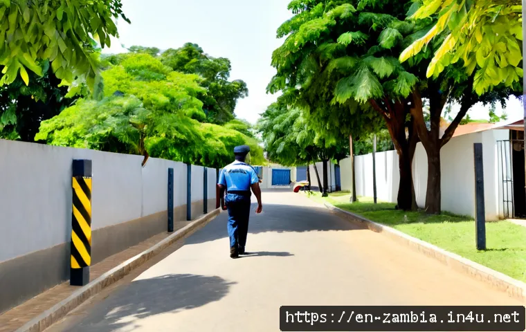 잠비아 치안 상황 - Photorealistic daytime street scene in a well-kept Lusaka residential neighborhood, a calm security-...